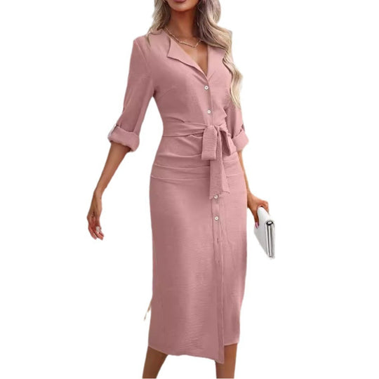 Damen Midikleid mit stilvollem Knopf-Design und eleganter Gürtelbindung Heidi-Mode