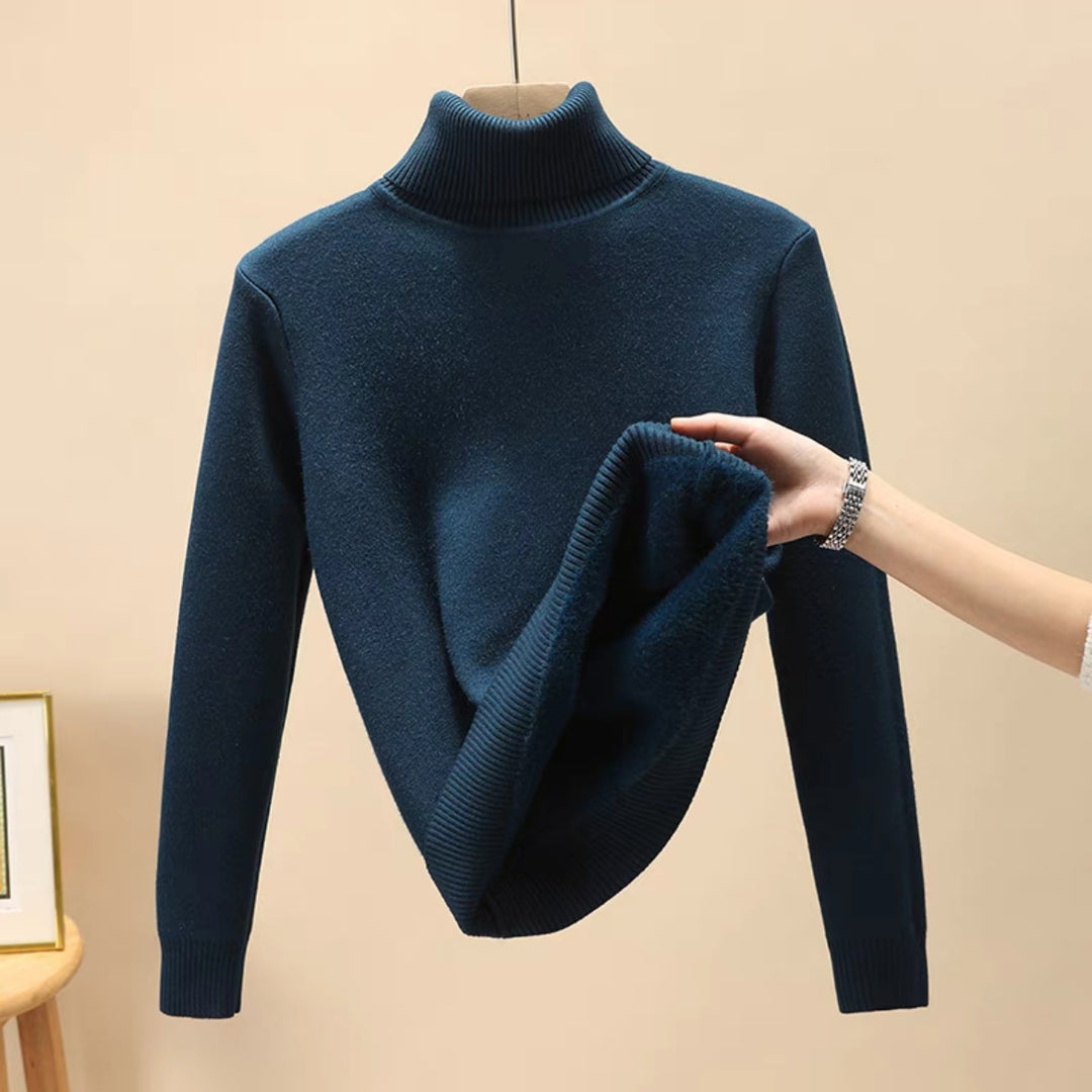 Damen Feinstrick-Rollkragenpullover mit wärmendem Innenfutter und schmaler Silhouette EB