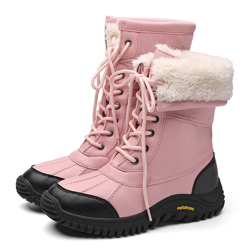 Damen isolierte Winterstiefel mit modischem Kunstfellkragen und rutschfester Sohle EB