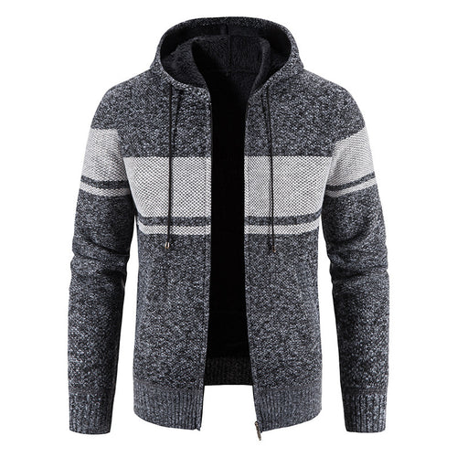 Herren Strickjacke mit Kapuze und kontrastierendem Streifenmuster EB