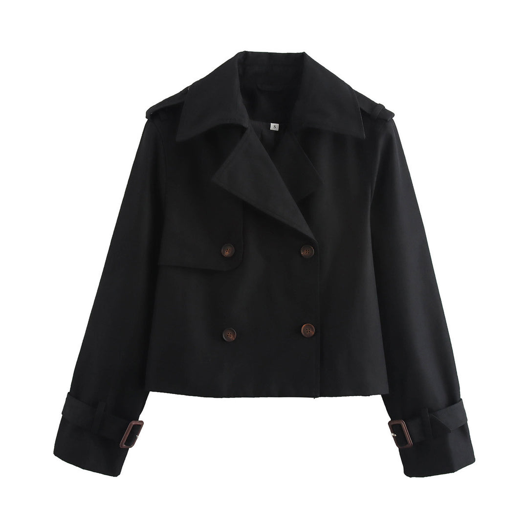 Damen cropped Trenchjacke mit doppelter Knopfleiste und verstellbaren Ärmeln EB