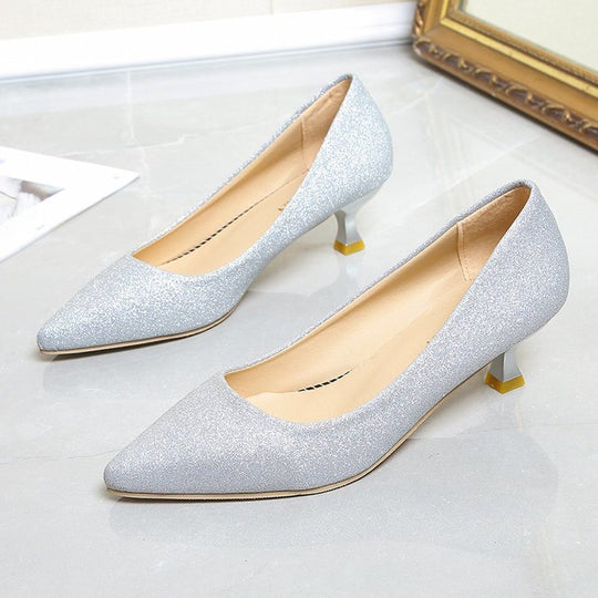 Damen schimmernde Pumps mit elegantem Blockabsatz EB
