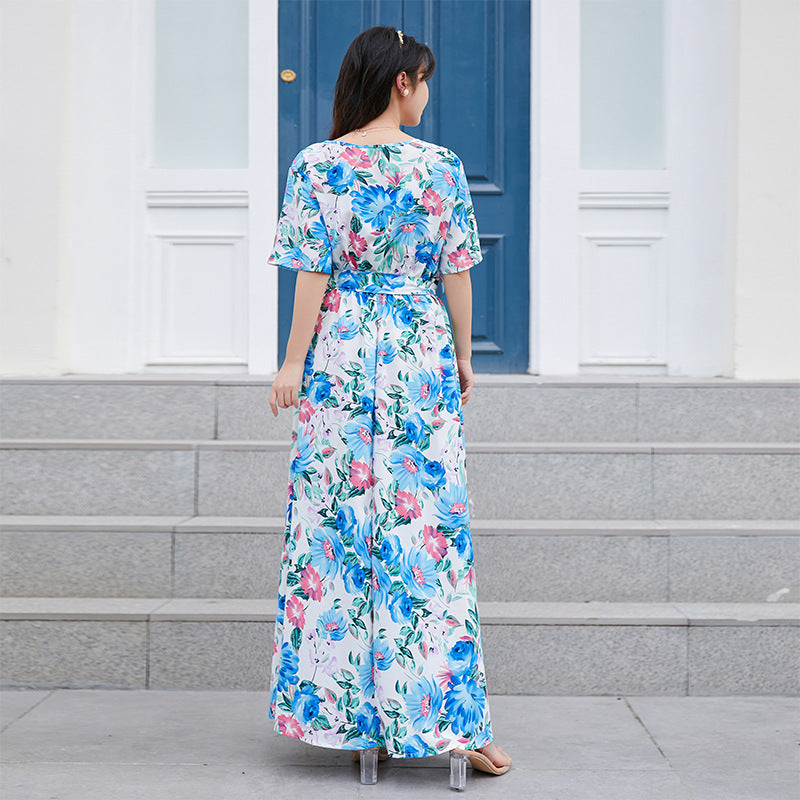 Damen Maxikleid mit eleganter Taille und floralen Akzenten EB