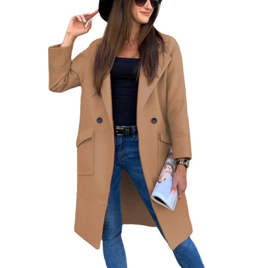 Damen Modischer Oversized-Mantel mit tiefen Taschen und eleganten Knopfdetails EB