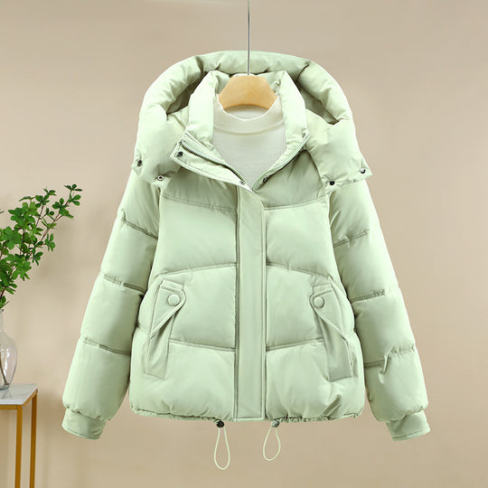 Damen moderne Pufferjacke mit abnehmbarer Kapuze und praktischen Taschen EB