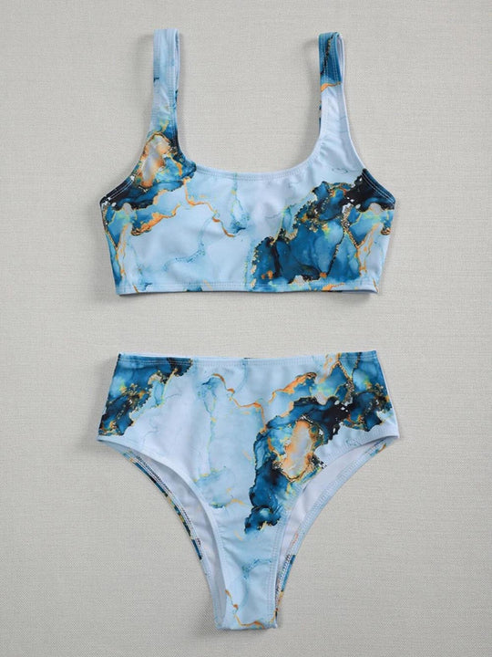 Damen Asymmetrisches Bikini-Set mit geknotetem Oberteil EB