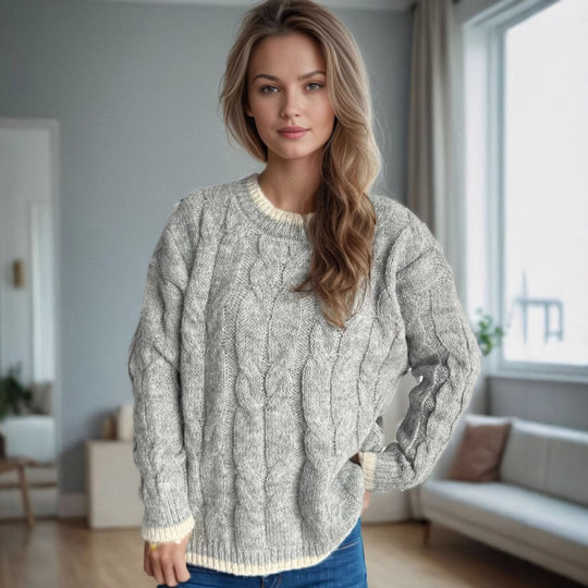 Damen Grobstrickpullover mit modernem Zopfdesign und lässigem Schnitt EB