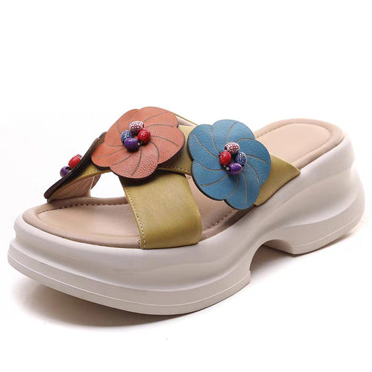 Damen Plateau-Pantoletten mit floralem Design und komfortabler Sohle EB