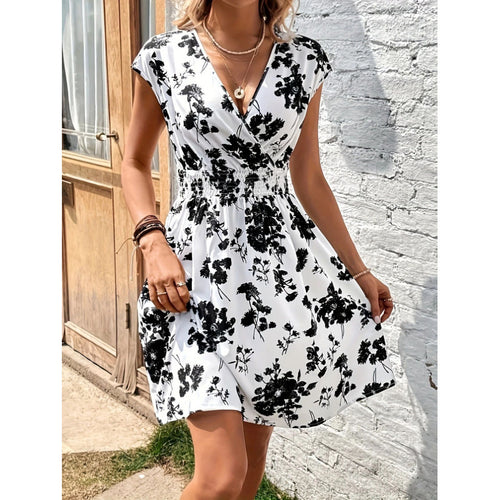 Damen Wickelkleid mit floralem Muster und elastischer Taille EB