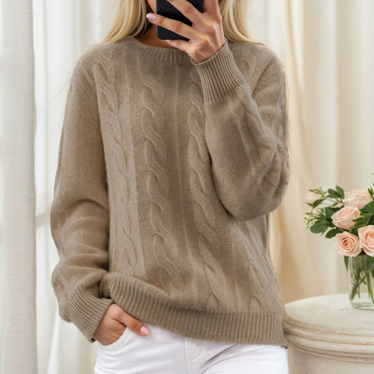 Damen nan kuscheliger Zopfstrickpullover mit Rundhalsausschnitt EB