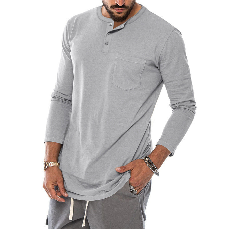 Herren Langarm-Henley-Shirt mit modischem Knopfverschluss und praktischer Brusttasche EB