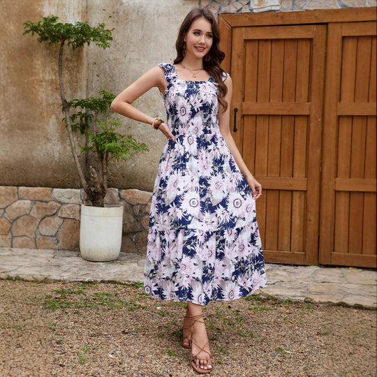 Damen Blumengemustertes gestuftes Maxikleid EB