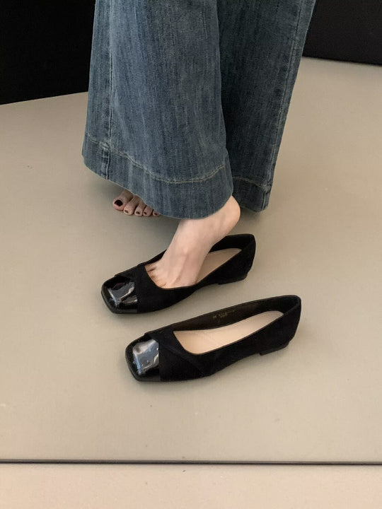 Damen Komfortable Ballerinas aus hochwertigem Wildleder mit eleganter Lackspitze EB