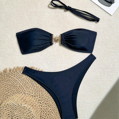 Damen Bandeau-Bikini mit dekorativem Schmuckdetail EB