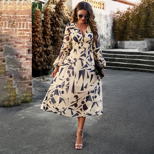 Damen Midi-Kleid mit floralem Druck und elastischem Tailleneinsatz EB
