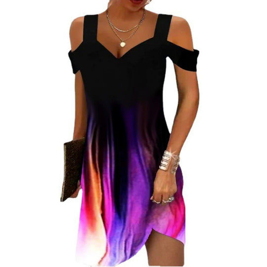 Damen Off-Shoulder Sommerkleid mit schwingendem Saum und aufregendem Spiraldesign EB