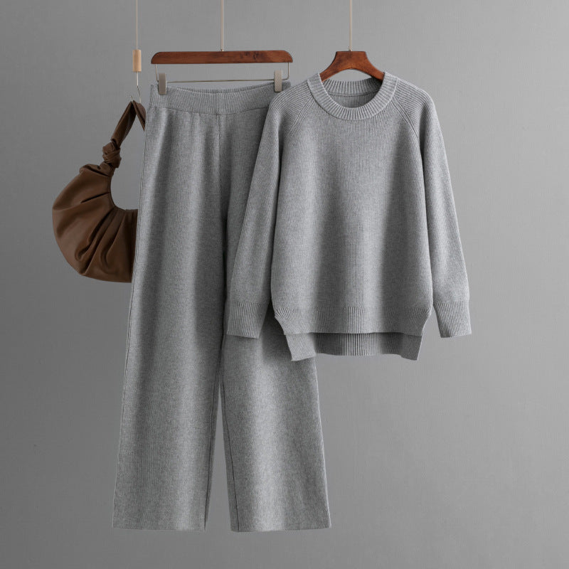 Damen lässiges Strick-Lounge-Set mit weitem Oberteil und bequemen Hosen EB