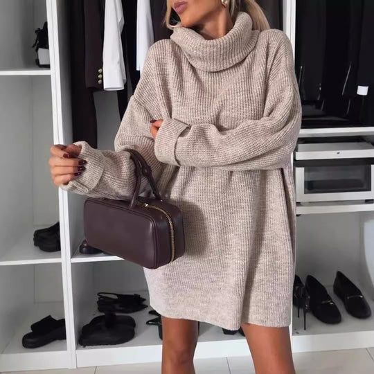 Damen Strickpullover mit hohem Kragen und lässigem Schnitt EB