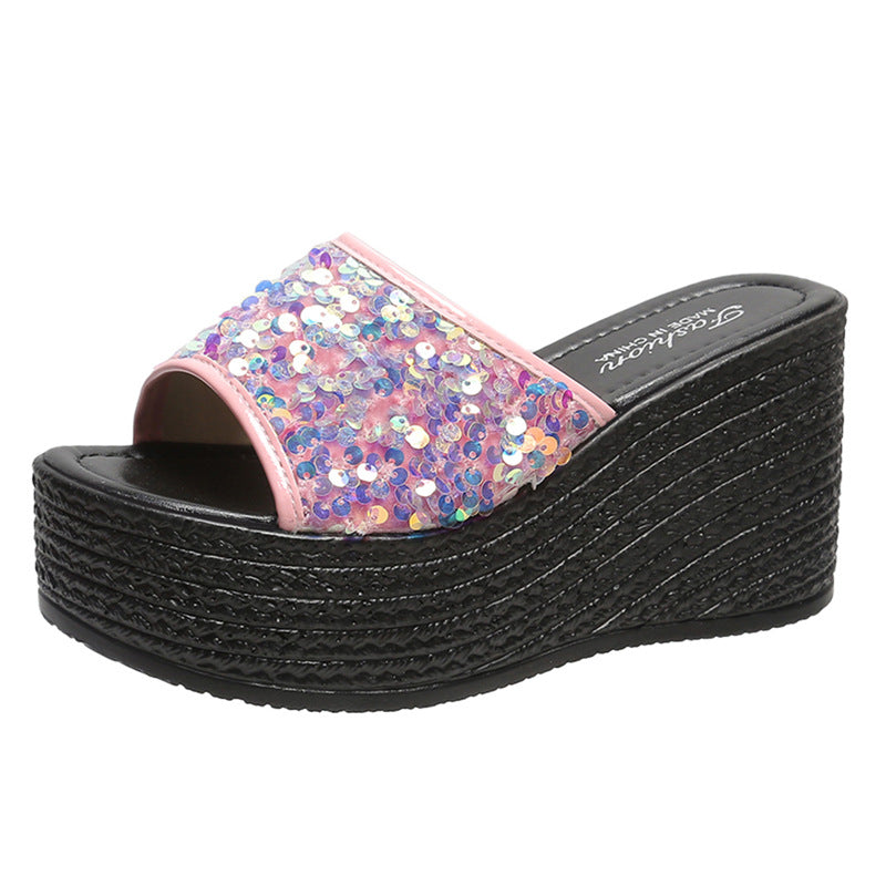 Damen Glitzernde Plateau-Sandalen mit offener Zehenpartie und hohem Absatz EB