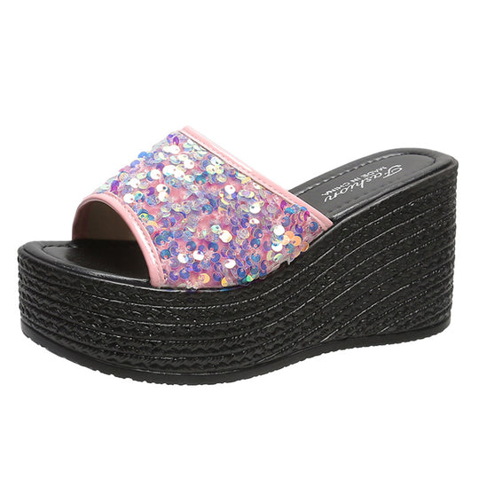Damen Glitzernde Plateau-Sandalen mit offener Zehenpartie und hohem Absatz EB