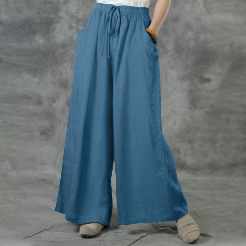 Damen nan weite Leinenhose mit hohem Bund und Tunnelzug EB