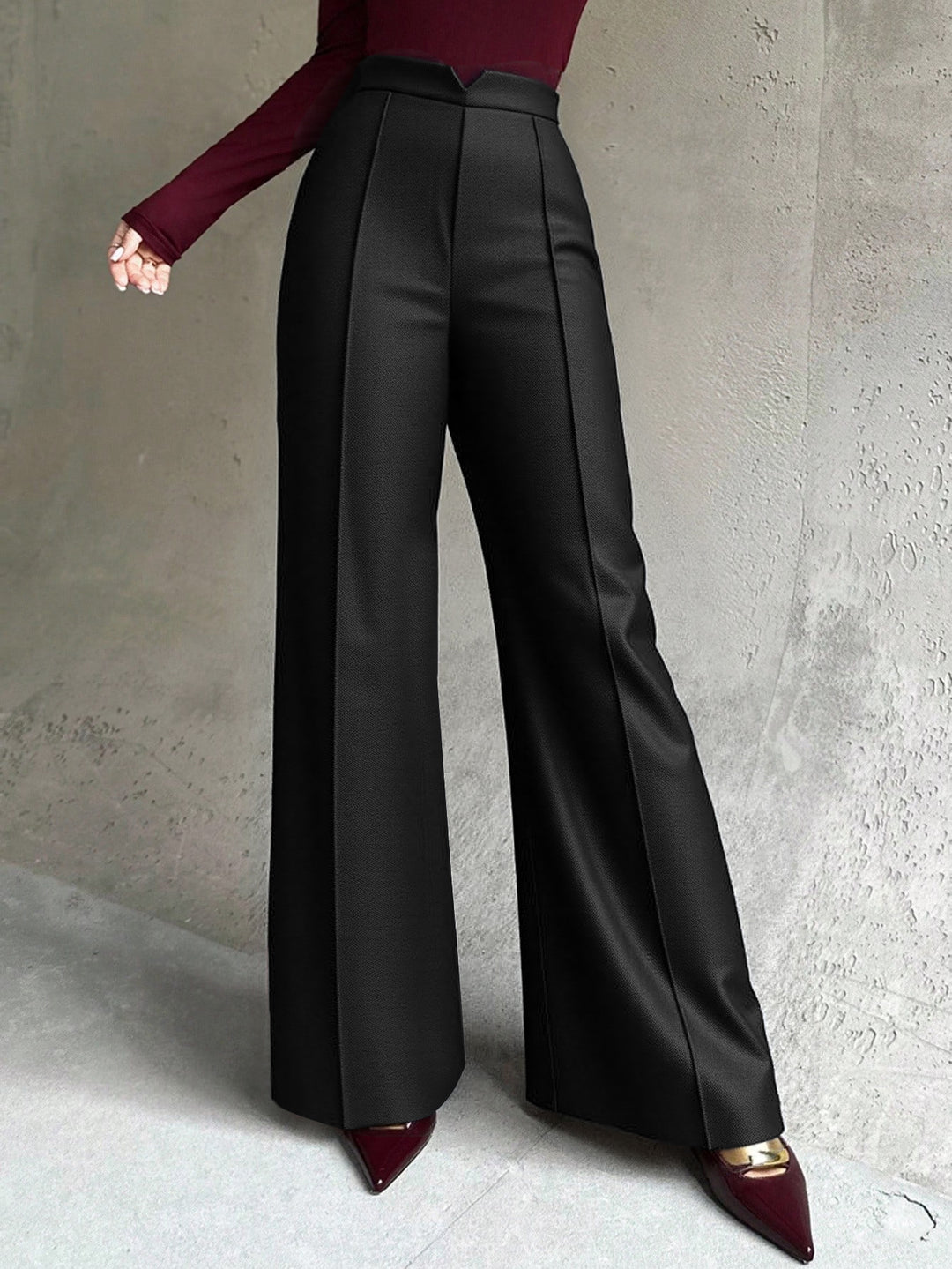 Damen hochtaillierte Palazzo-Hose mit Bügelfalte und V-förmigem Bund Eichborn Berlin