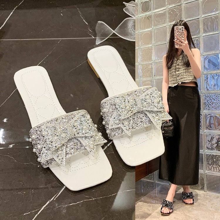 Damen Glamouröse Slides mit funkelnden Rhinestone-Schleifen EB