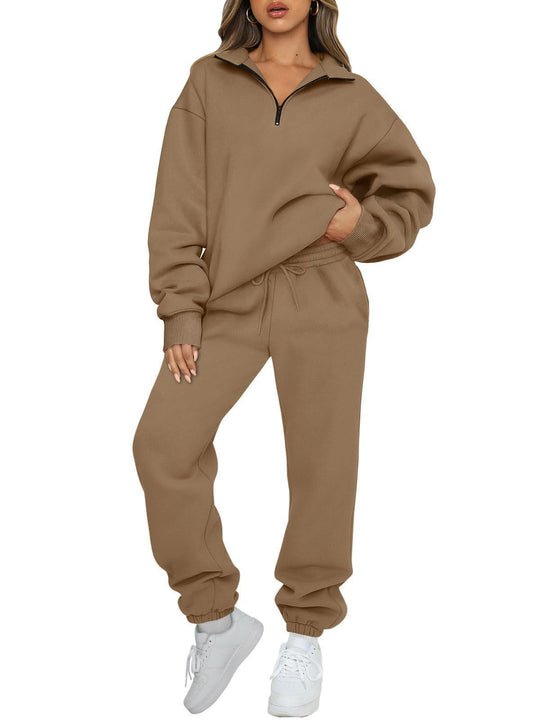 Damen nan oversized Sweatshirt Jogginghose Set mit Reißverschlusskragen EB
