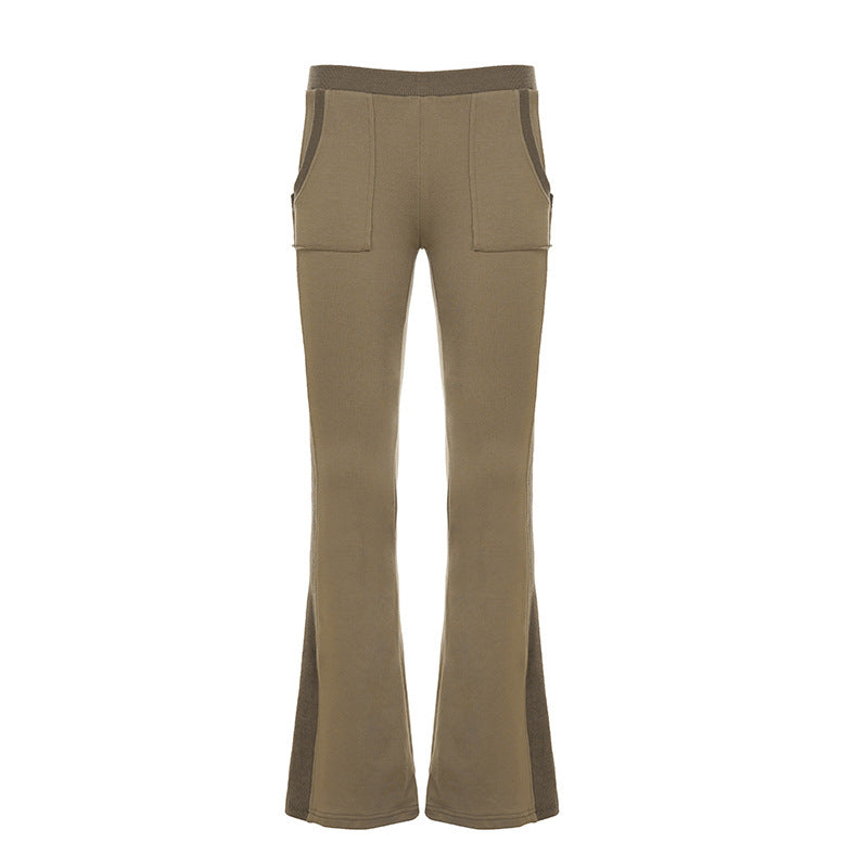 Damen nan Stretch-Flared-Hose mit hoher Taille, aufgesetzten Taschen und seitlichen Einsatzbahnen EB