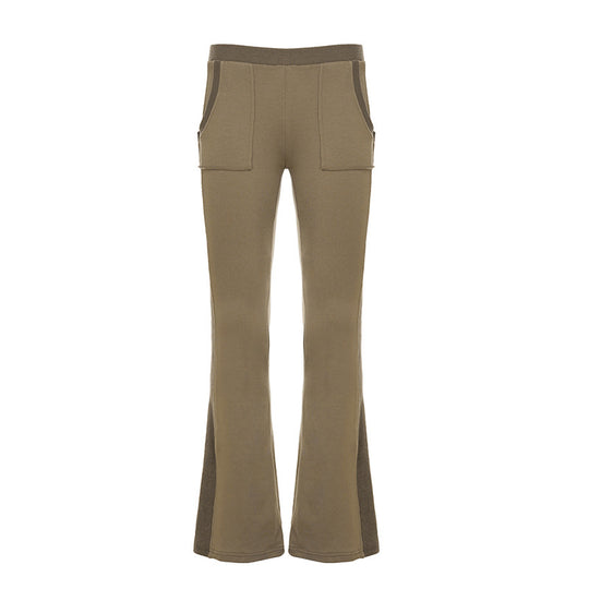 Damen nan Stretch-Flared-Hose mit hoher Taille, aufgesetzten Taschen und seitlichen Einsatzbahnen EB