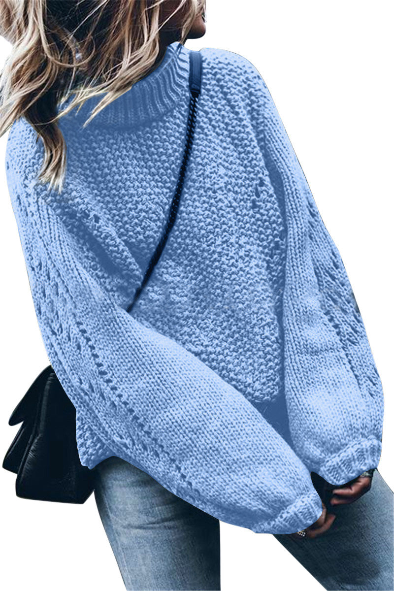Damen Grobstrickpullover mit weitem Schnitt und modischem Rollkragen EB