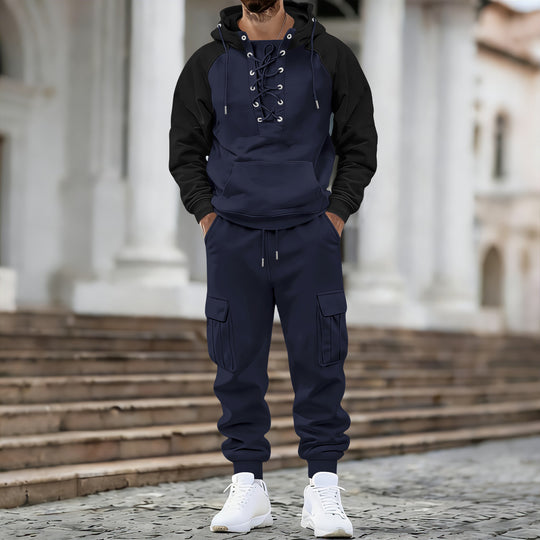 Herren nan Kapuzen-Sweatshirt mit vorn geschnürter Blende, Raglanärmeln und Kängurutasche EB