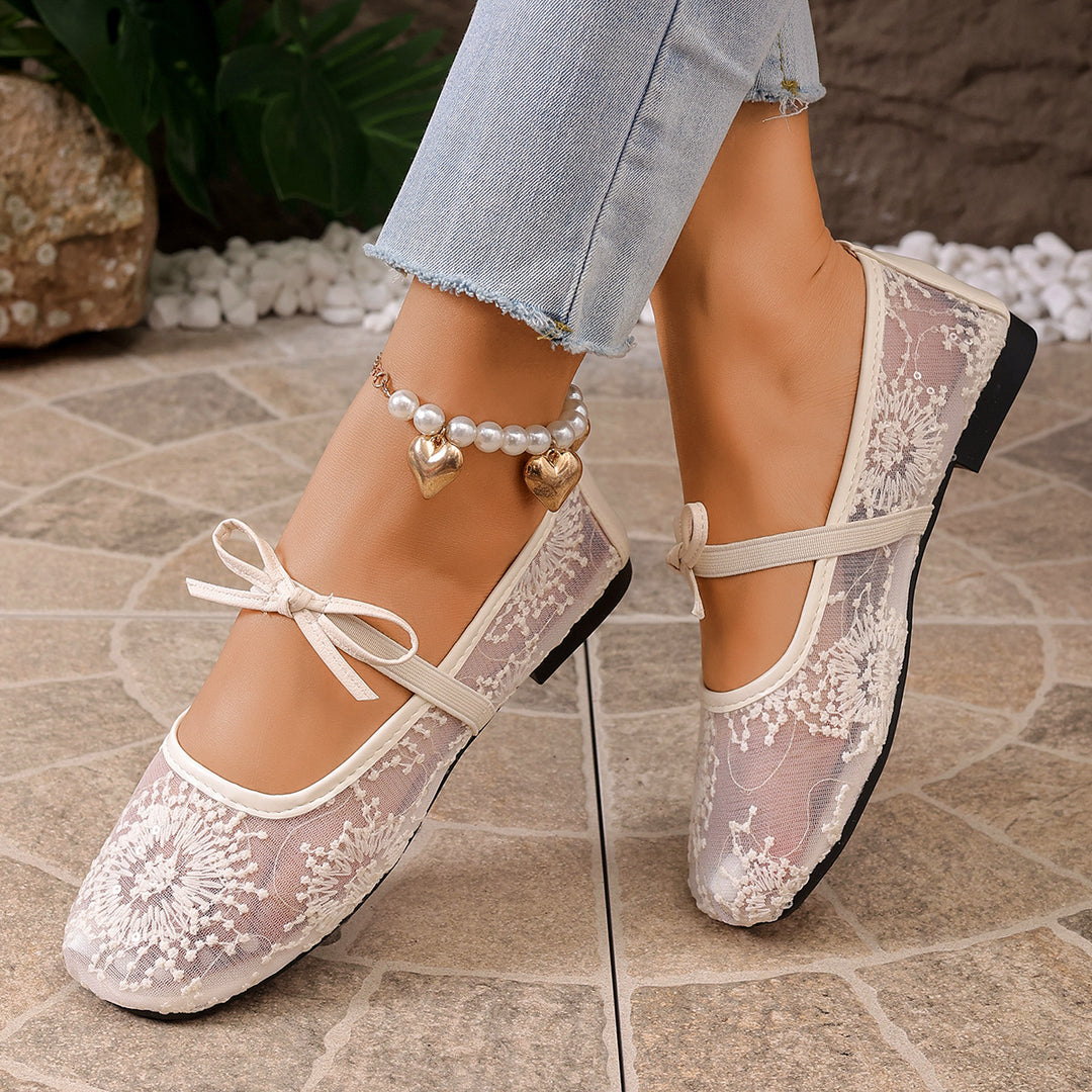 Damen Ballerinas mit filigranem Spitzen-Design und modischem Schleifenakzent EB