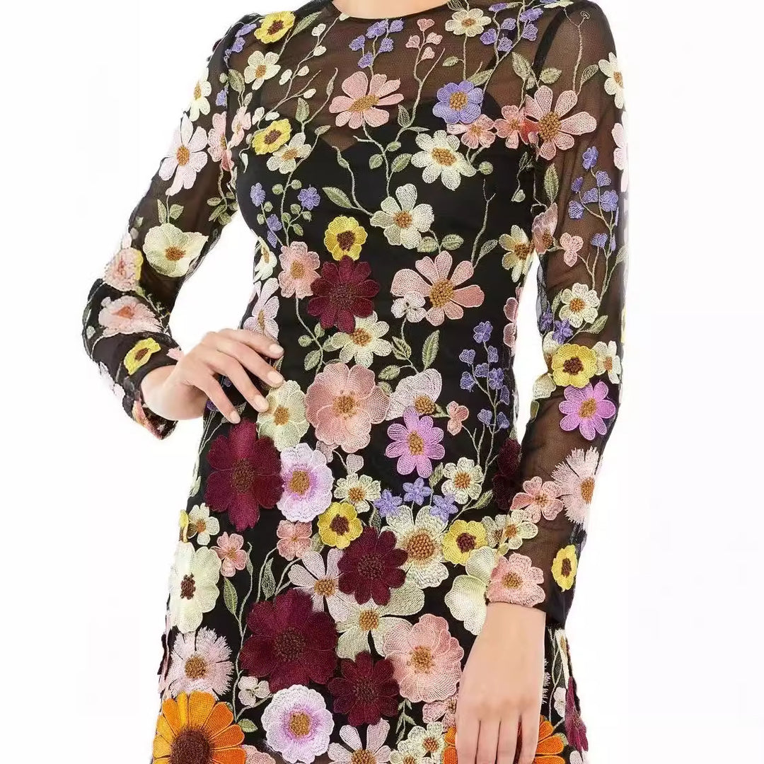 Damen Gesticktes Blumenkleid EB