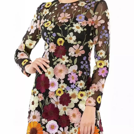 Damen Gesticktes Blumenkleid EB