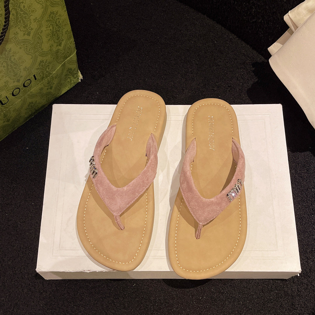 Damen modische Flip-Flops mit funkelndem Riemen und weichem Fußbett EB