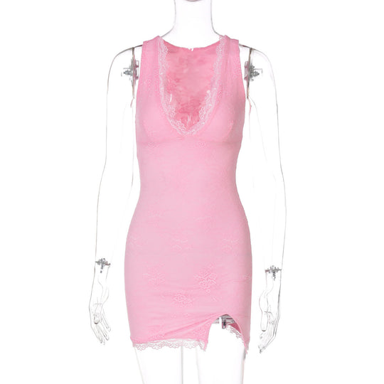 Damen figurumschmeichelndes Spitzenkleid mit V-Ausschnitt und feinen Details EB