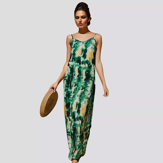 Damen Elegant langes Kleid mit Spaghettiträgern EB