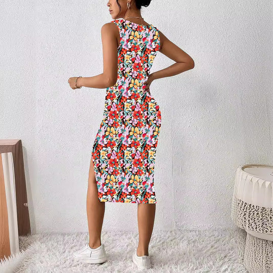 Damen Figürliches Maxikleid mit auffälligem Farbdesign EB