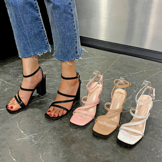 Damen Elegante Blockabsatzsandalen mit verstellbaren Riemen EB