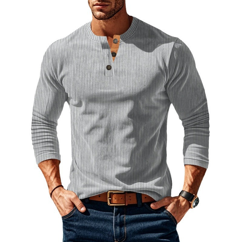 Herren Langarmshirt mit strukturiertem Design und praktischen Knöpfen EB