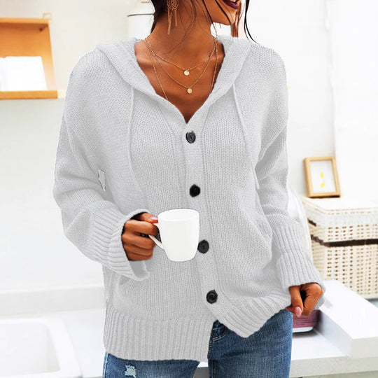 Damen Grober Strickcardigan mit Kapuze und praktischen Taschen EB