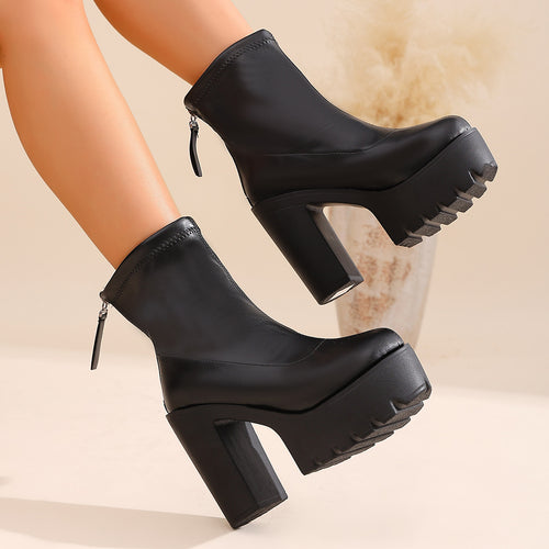 Damen Praktische und modische Stiefeletten mit hohem Blockabsatz EB