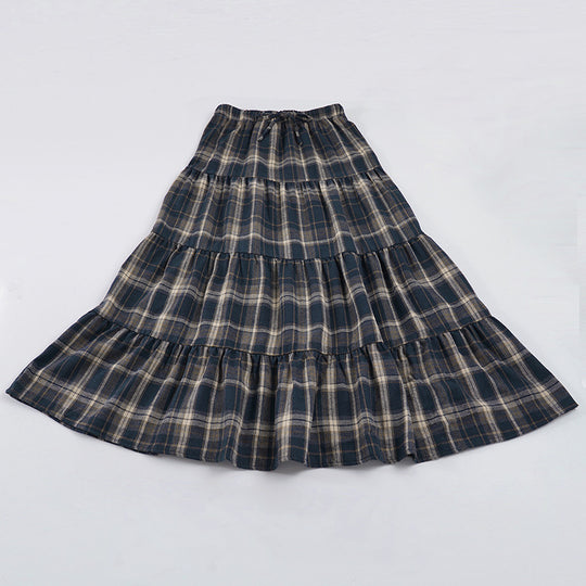 Damen Langer, karierter Maxi-Rock im Lagenlook EB