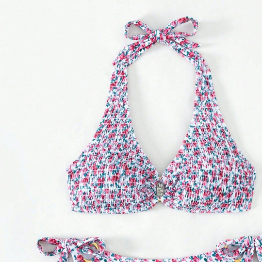Damen Triangel-Bikini mit verspieltem Blumenmuster und komfortablen Schleifen EB