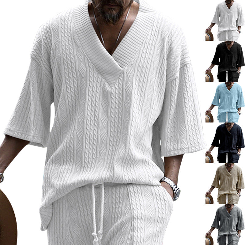 Damen nan weiter Kurzarm-Strickpullover mit Schalkragen und Zopfmuster EB