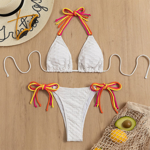 Damen Triangel-Bikini-Set mit farbenfrohen Schnürbändern EB