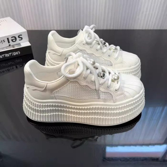 Damen modische Plateau Sneakers mit atmungsaktivem Obermaterial und komfortabler Sohle EB
