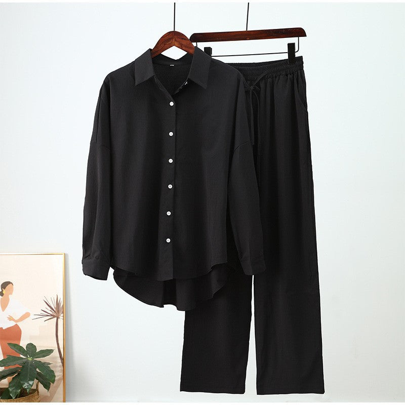 Damen nan lockeres zweiteiliges Lounge-Set mit Oversize-Hemd und elastischer Bundhose EB