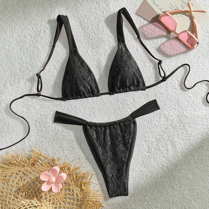 Damen Triangel-Bikini mit filigranem Floral-Design und verstellbaren Trägern EB